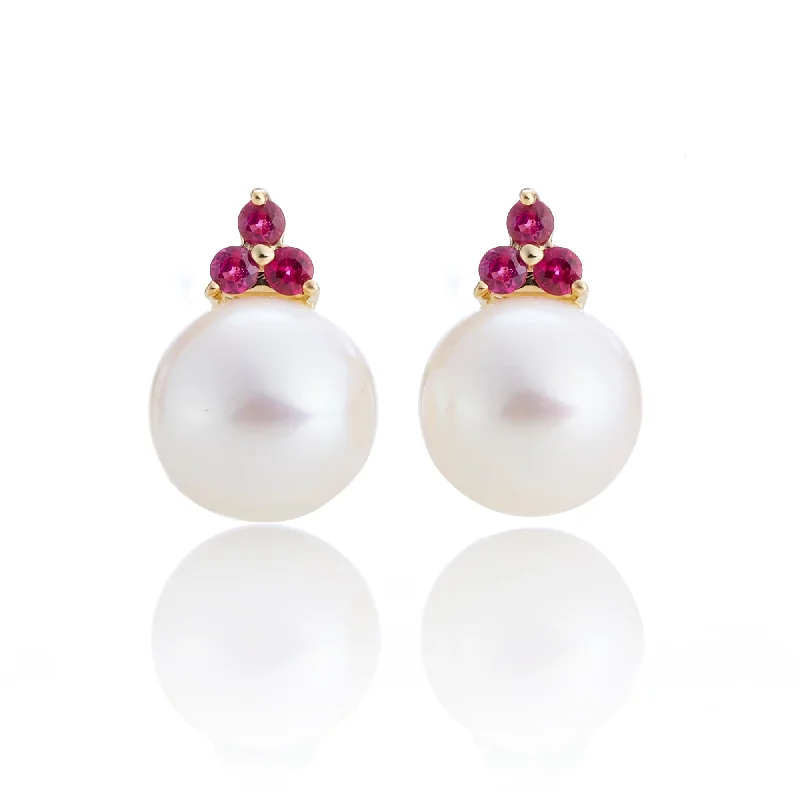 Madison Earrings in Pearls & Rubies