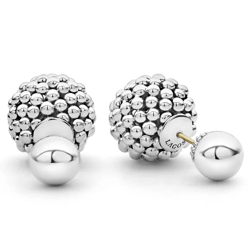 Signature Caviar Silver Beaded Front-Back Earrings