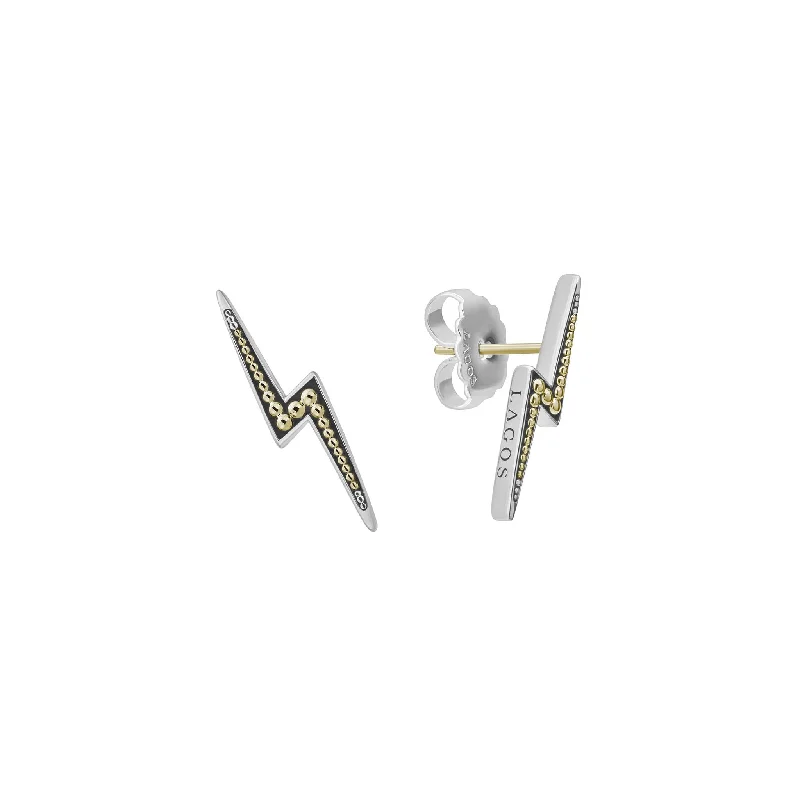 Signature Caviar Two-Tone Lightning Bolt Stud Earrings