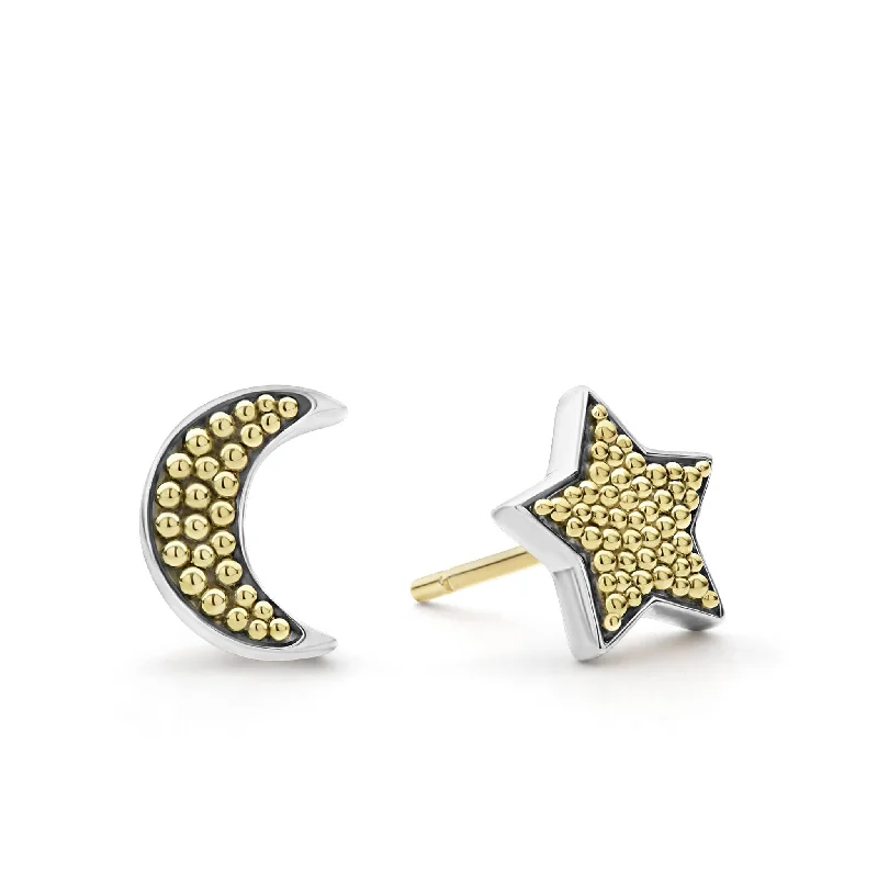 Signature Caviar Moon and Star Stud Earrings