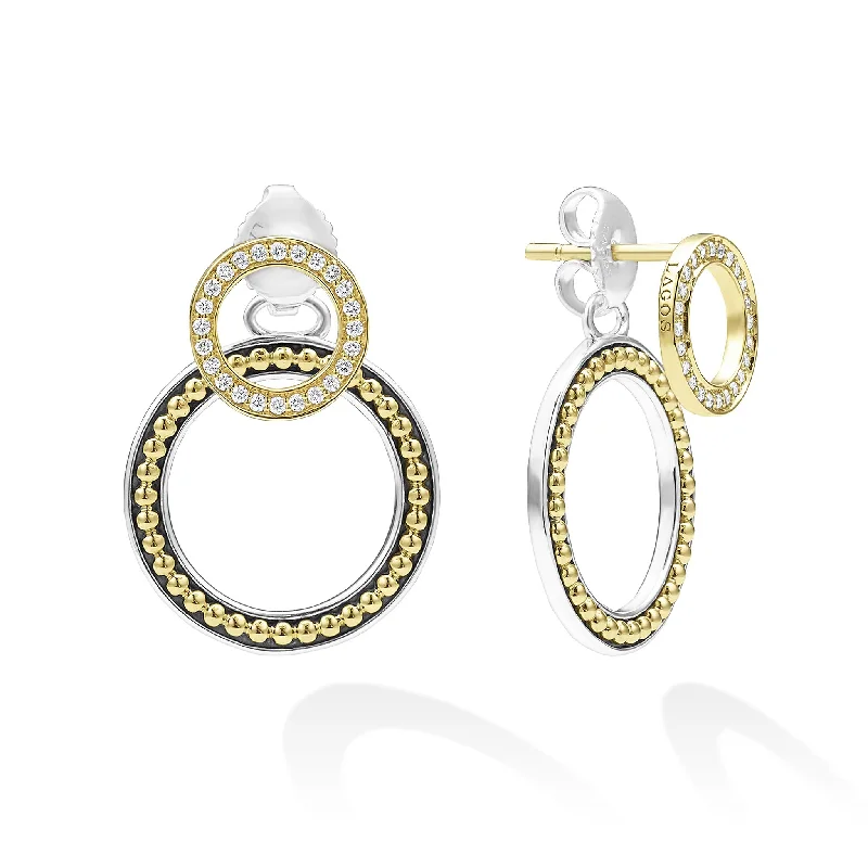 Signature Caviar Double Circle Diamond Drop Earrings