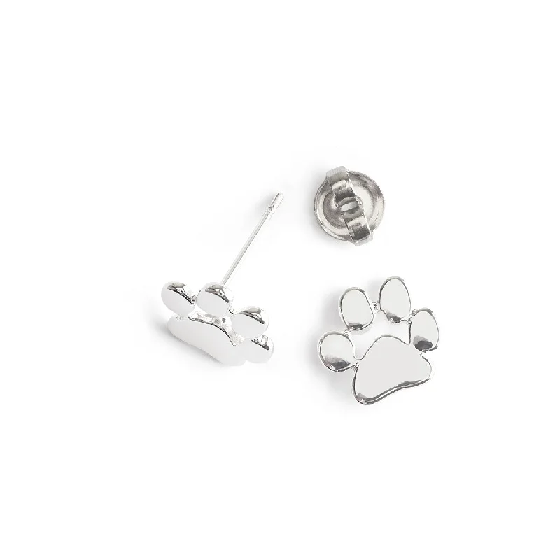 Silver Paw Stud Earrings