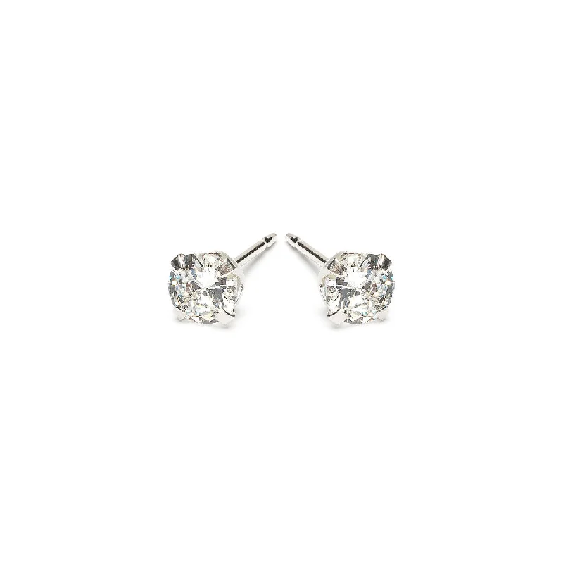 925 Sterling Silver Stud Earrings 4mm Round Crystal