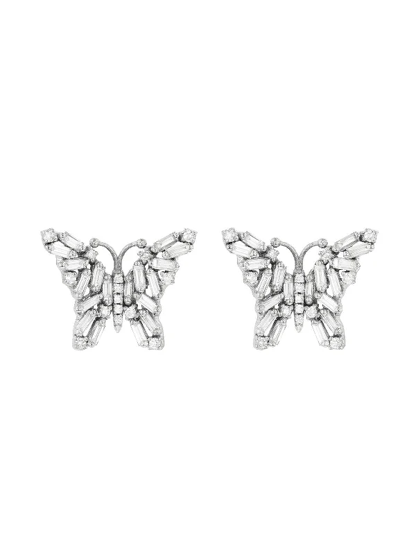 Small White Diamond Firework Butterfly White Gold Stud Earrings