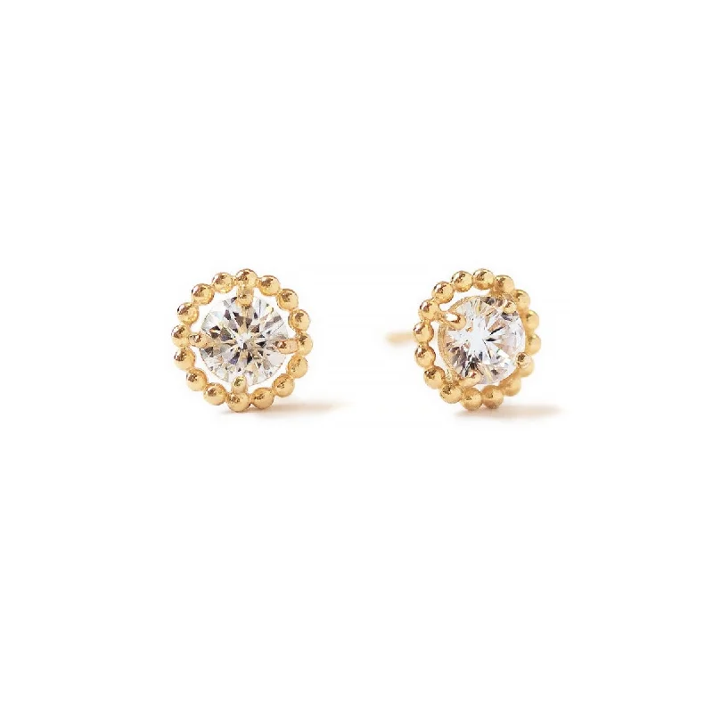 Solitaire Beaded Studs White Zirconia