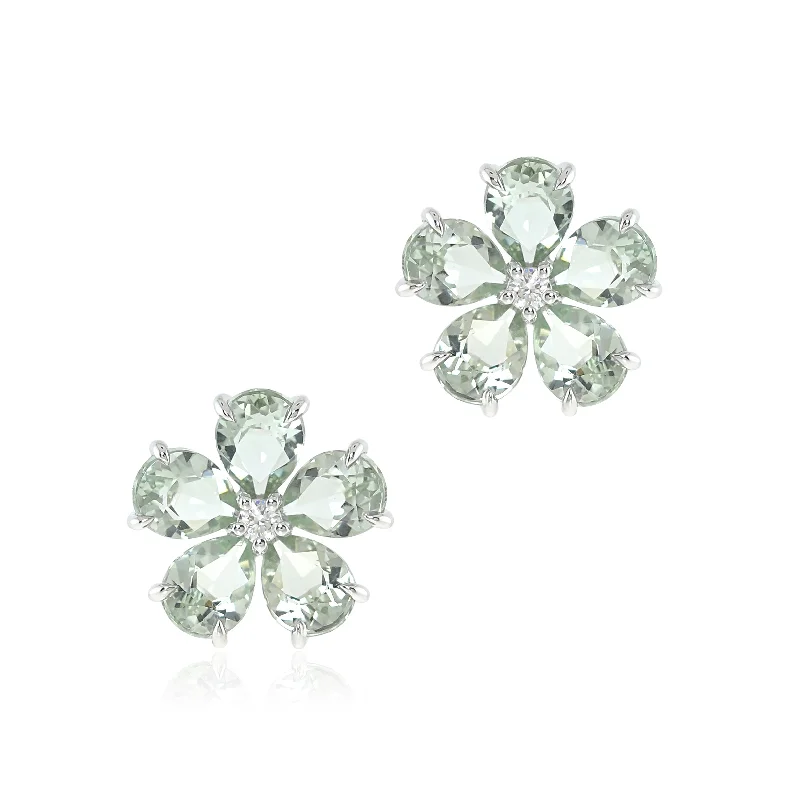 Forget-Me-Not Earrings in Green Amethyst & Diamonds