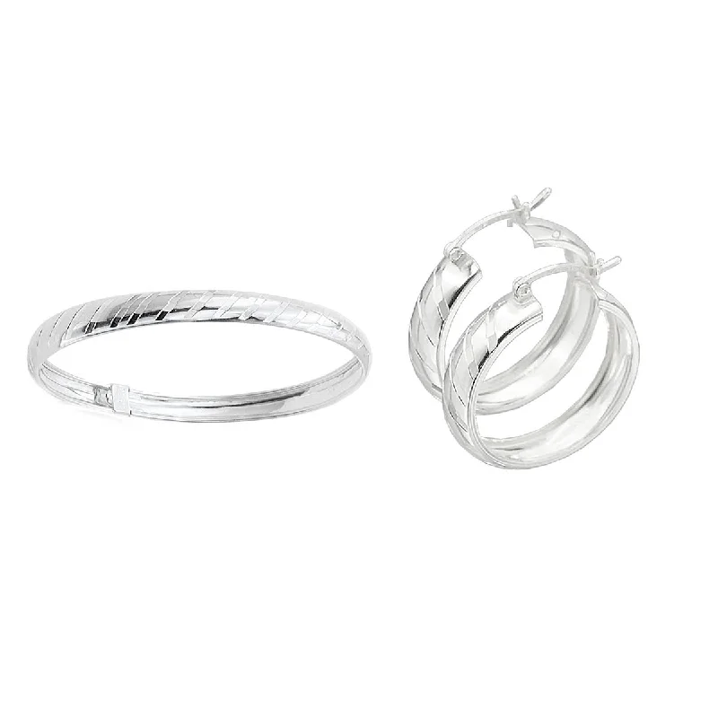 Sterling Silver Flex Bangle and 6X25MM Hoop Earrings Set