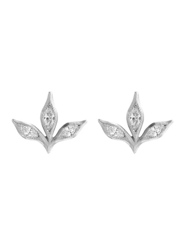 Three Marquise Diamond Leaf Platinum Stud Earrings