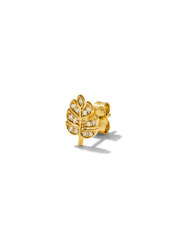 Tiny Monstera Leaf Yellow Gold Single Stud Earring