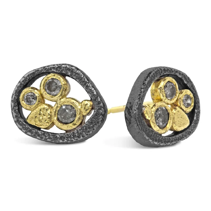 Tossed Pebbles Stud Earrings with Salt & Pepper Diamonds