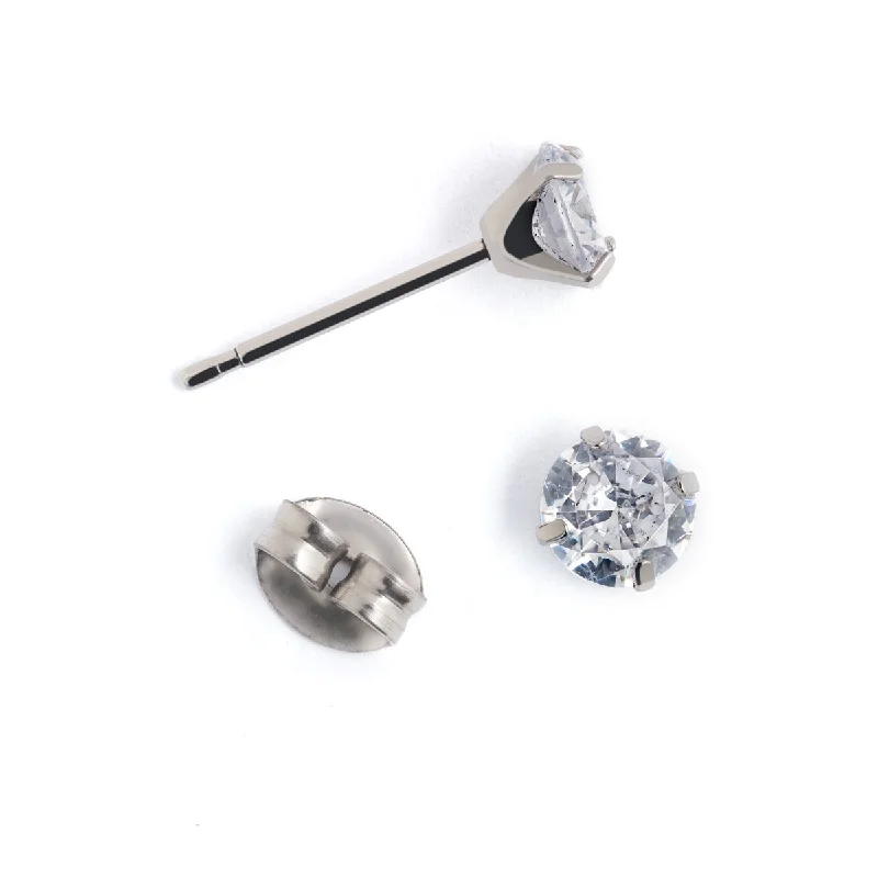 White Zirconia Titanium Stud Earrings