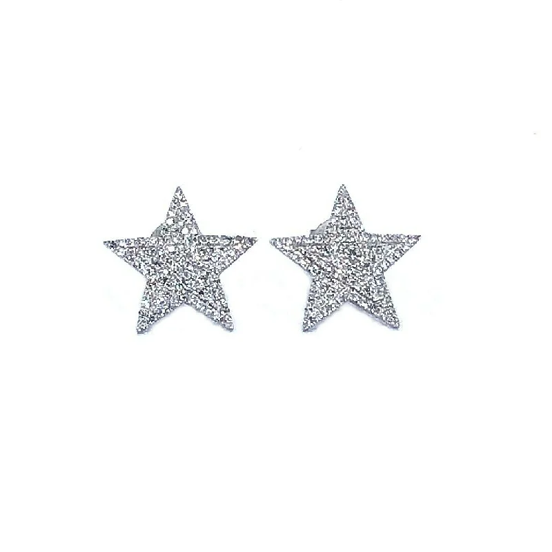 0.55 CARATS STAR SHAPED SPARKLING DIAMOND STUD EARRINGS SET IN 14K WHITE GOLD