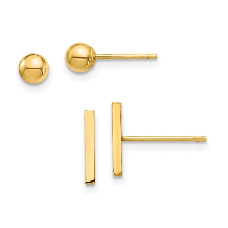 14K Bar and Ball Post Earrings Set