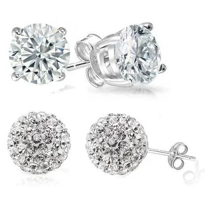 2-Pack: Crystal Ball and Round Stud Earrings Set