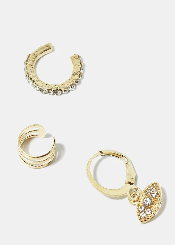 3-Piece Gold Cuff Earrings Set