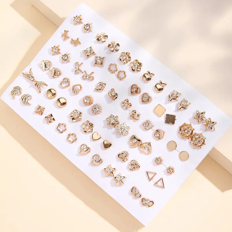 36-Pairs: Women's Fashion Earrings Set - Assorted Heart, Flower, Geometric & More