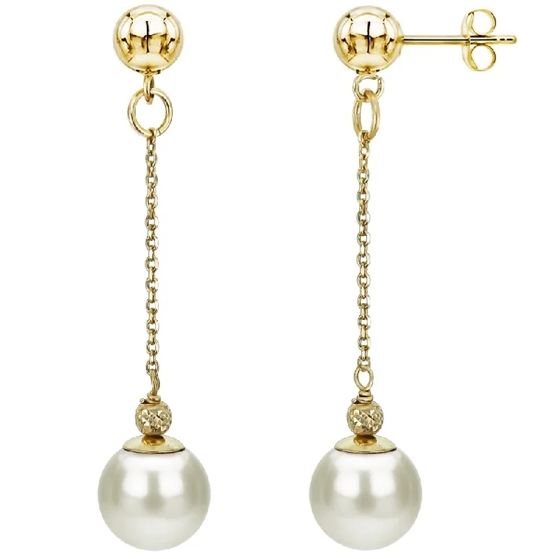 DaVonna 14k Yellow Gold Stud Freshwater Pearl Dangle Earrings Set 8-8.5mm