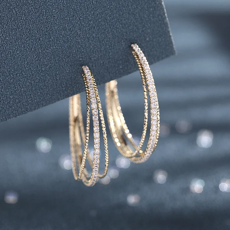 Exaggerated hoop earrings S925 silver needle temperament personalized zircon earrings