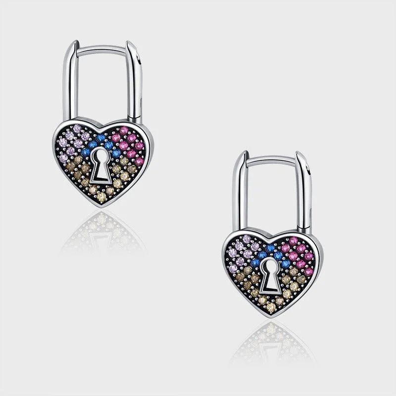 Love Lock Rainbow Color Zirconium Earrings Set