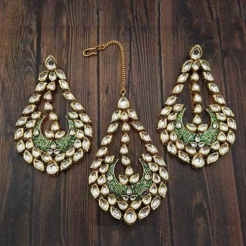 Meena Kundan Drop Teeka Earrings Set