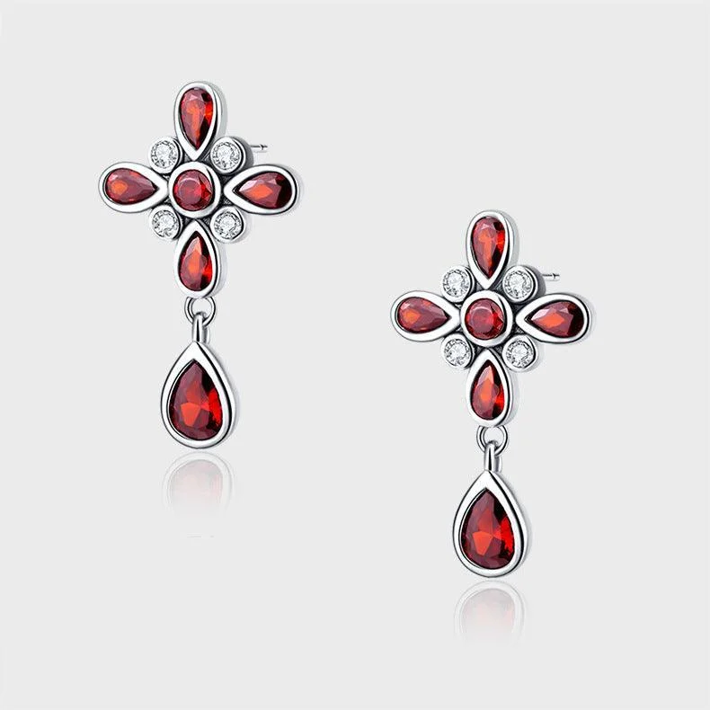 Nepalese Garnet Four Leaf Clover Earrings Set