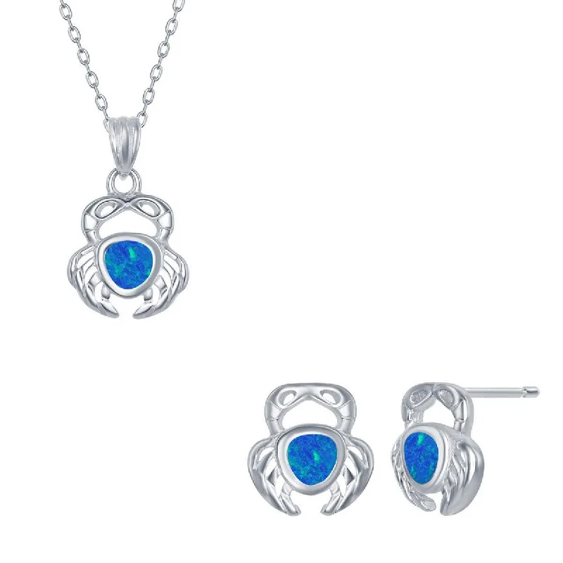 Opalata Women's Necklace and Earrings Set - Sterling Blue Inlay Opal Crab | SET-568