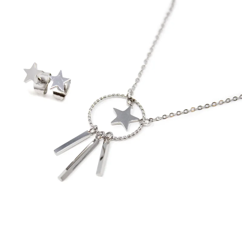 Stainless Steel Star/Bars Neck Earrings Set