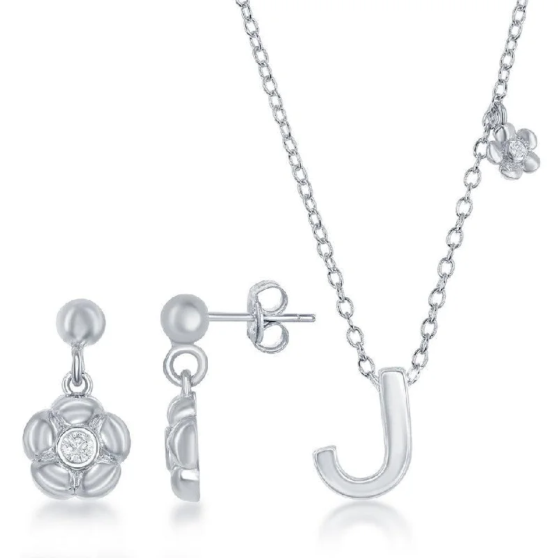 Sterling Silver Shiny "J" Necklace and Earrings Set