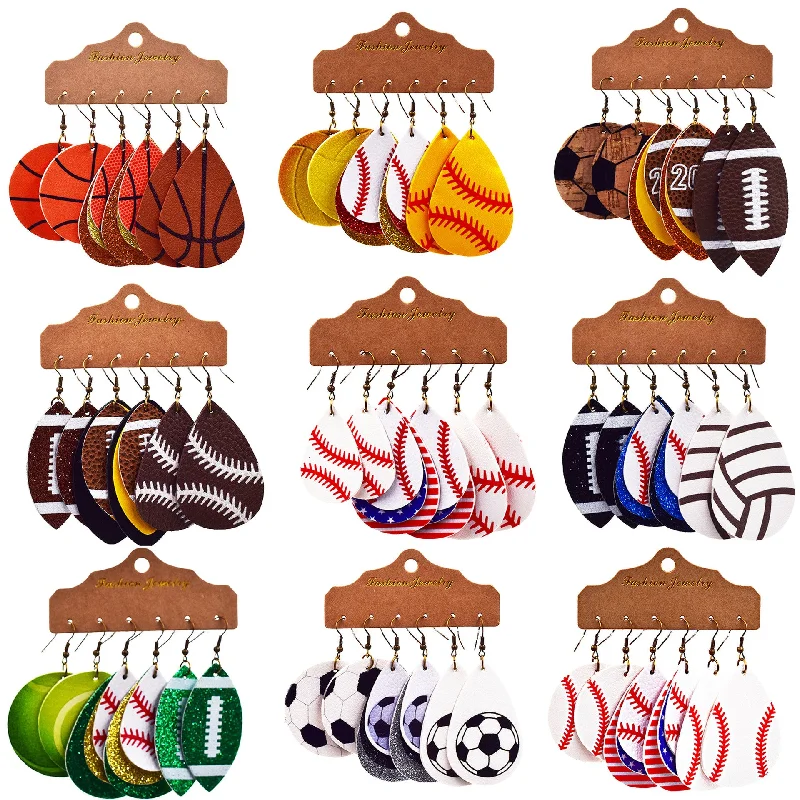 Wholesale Basketball Football Leather Earrings Set