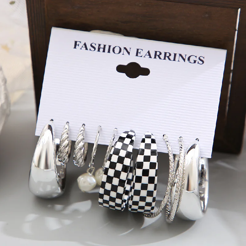 Wholesale Black and White Checkerboard Acrylic Earrings Set of 5