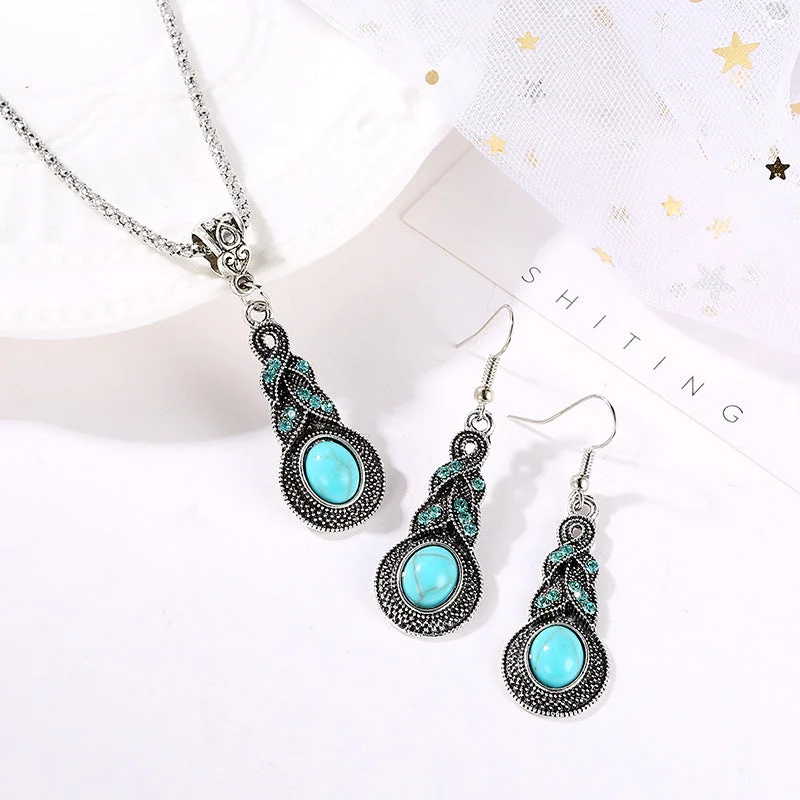 Wholesale Jewelry Bohemian Turquoise Alloy Earrings Set