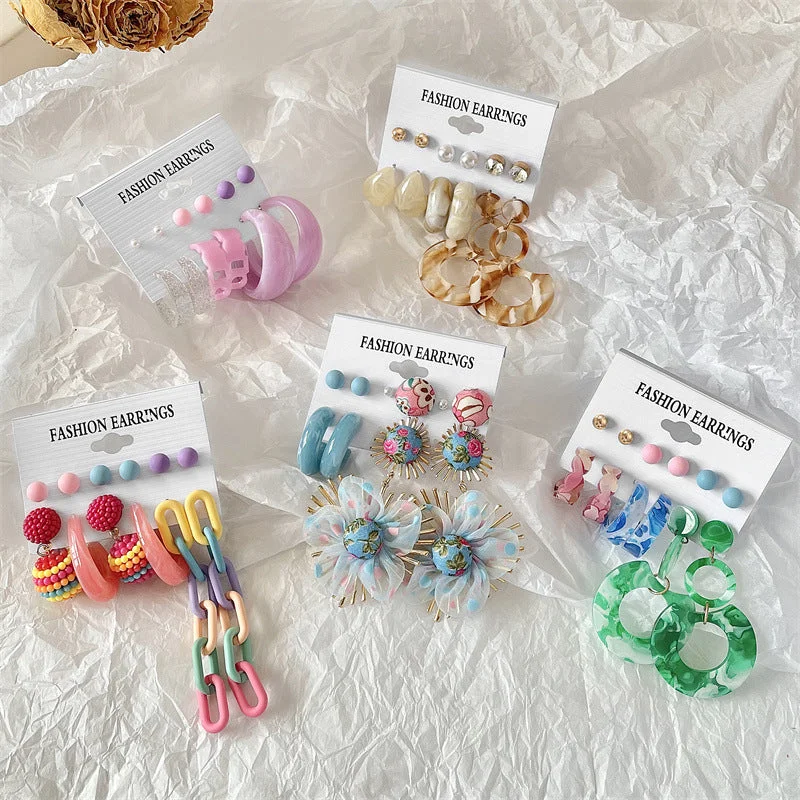 Wholesale Jewelry Candy Color Acrylic Earrings Set