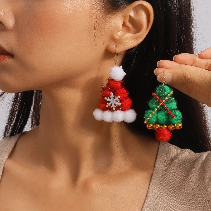 Wholesale Christmas Tree Christmas Hat Earrings Personalized Hand Braided Earrings