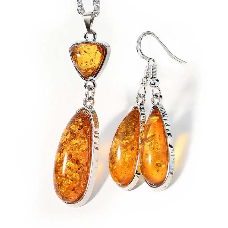 Wholesale Imitation Amber Water Drop Alloy Necklace Earrings Set