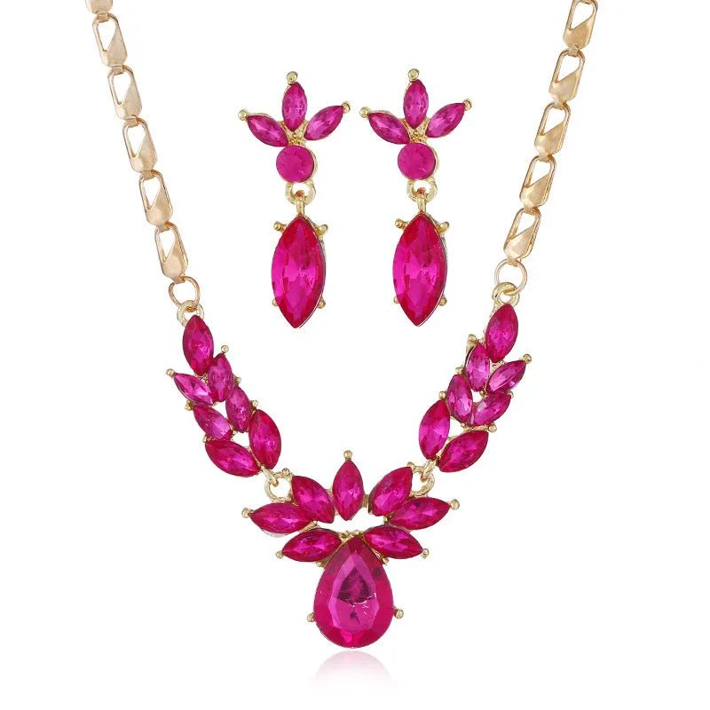 Wholesale Luxury Colorful Diamond Water Drop Necklace Earrings Set