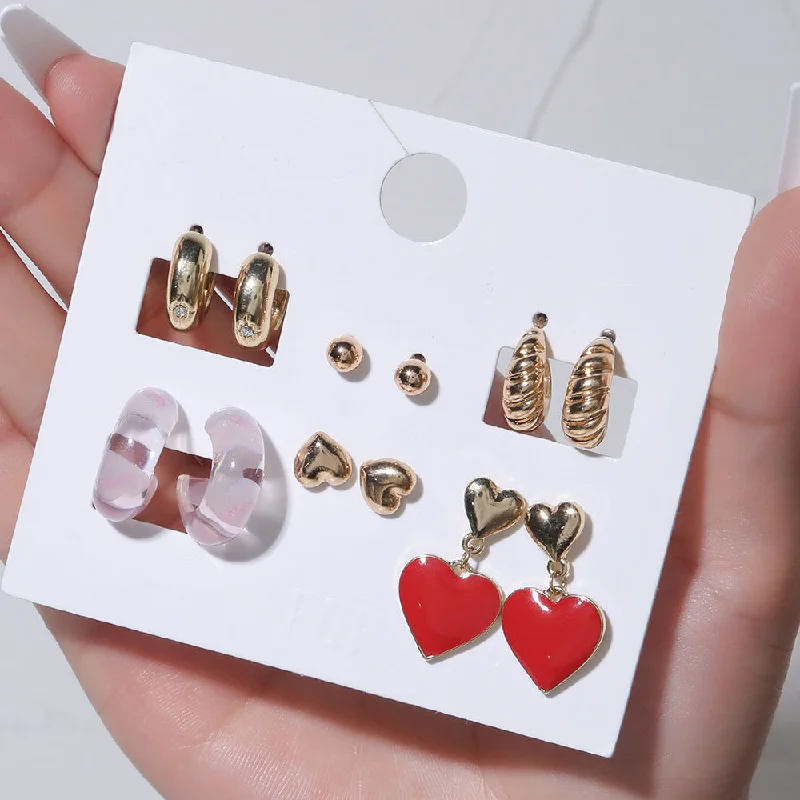 Wholesale Red Heart 6-Piece Alloy Earrings Set