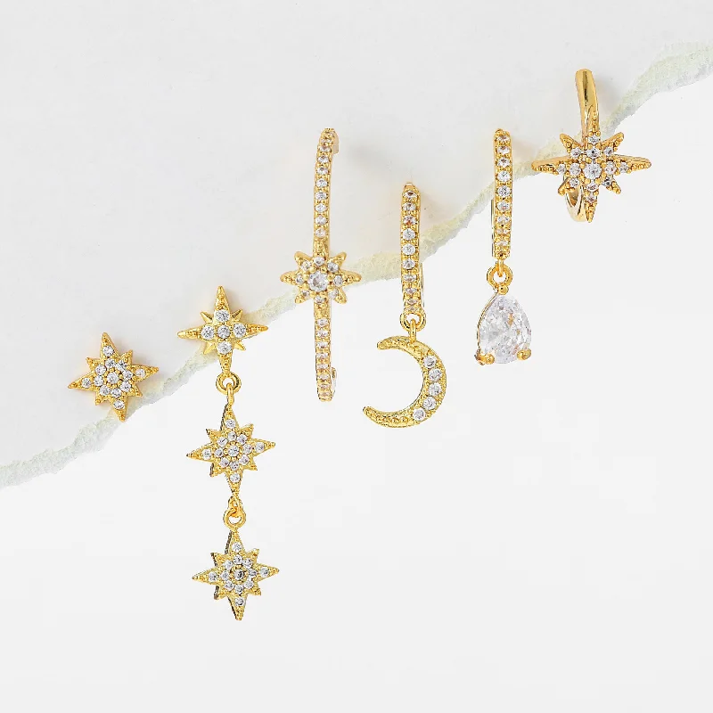 Wholesale Star Metal Moon Earrings Set