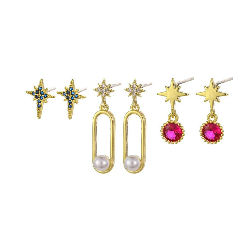 Wholesale Star Pearl Zircon Stud Earrings Set OLY-ES-EXE001