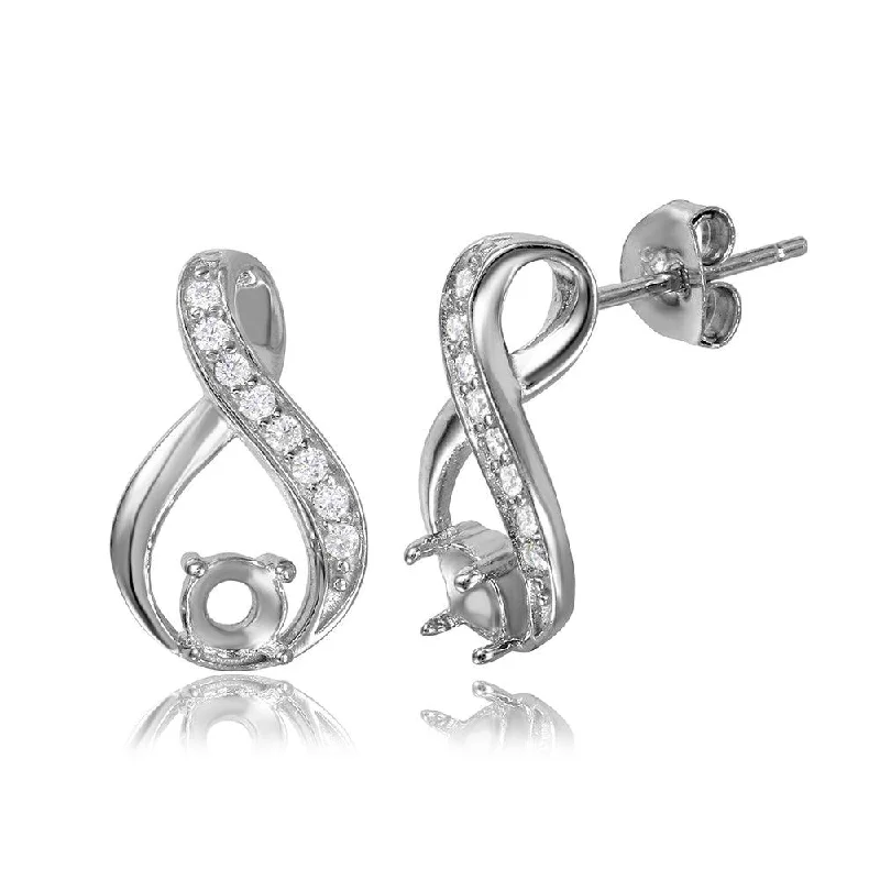 Silver 925 Infinity Designed Personalized Mounting With Cubic Zirconia Stones Earrings - BGE00393