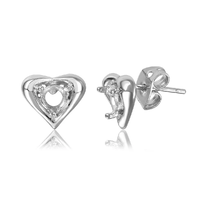 Silver 925 Rhodium Plated Personalized Heart Mounting Earrings - BGE00856