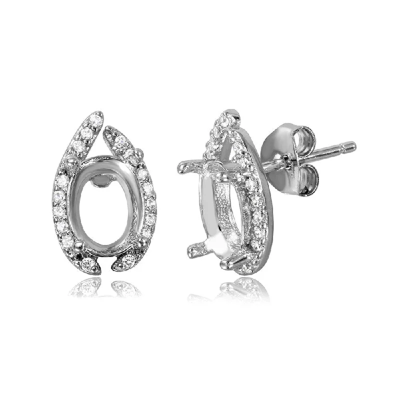 Silver 925 Rhodium Plated Personalized Mounting Earrings with CZ - BGE00464