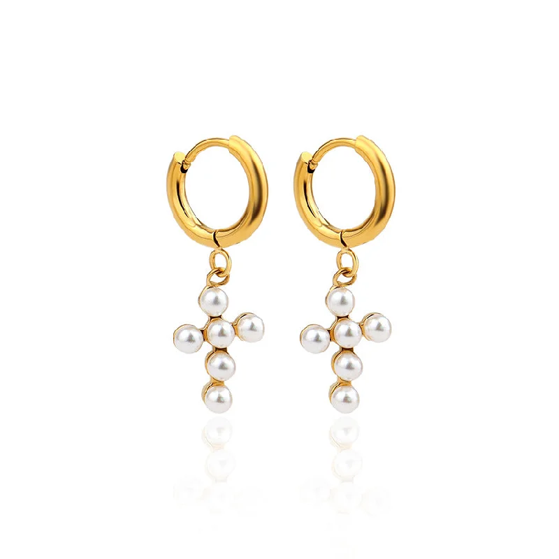 Wholesale Trendy and Personalized Cross-embellished Pearl Earrings