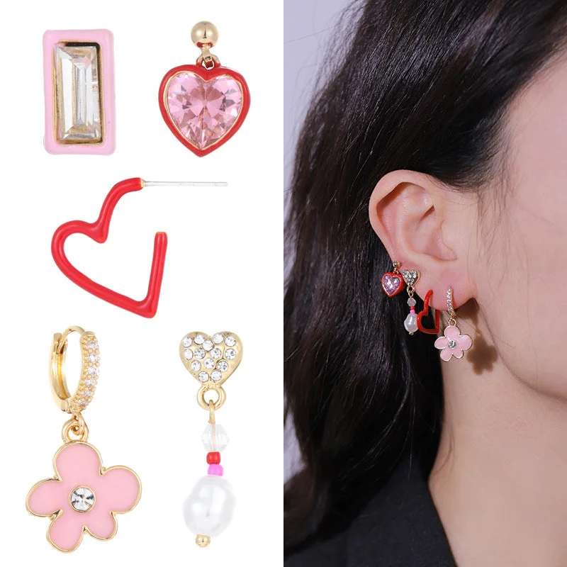 Wholesale Valentine's Day Series Pink Love Earrings Set