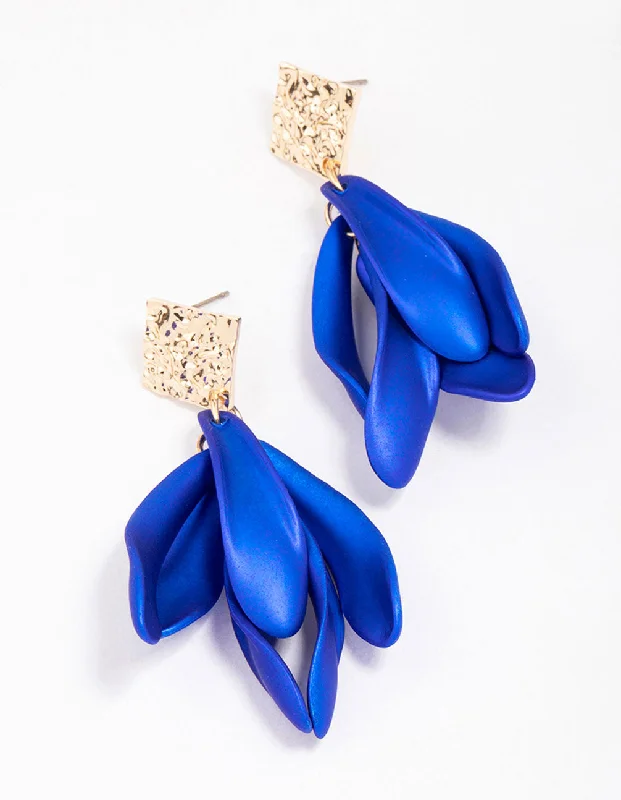 Blue Hammered Petal Drop Earrings