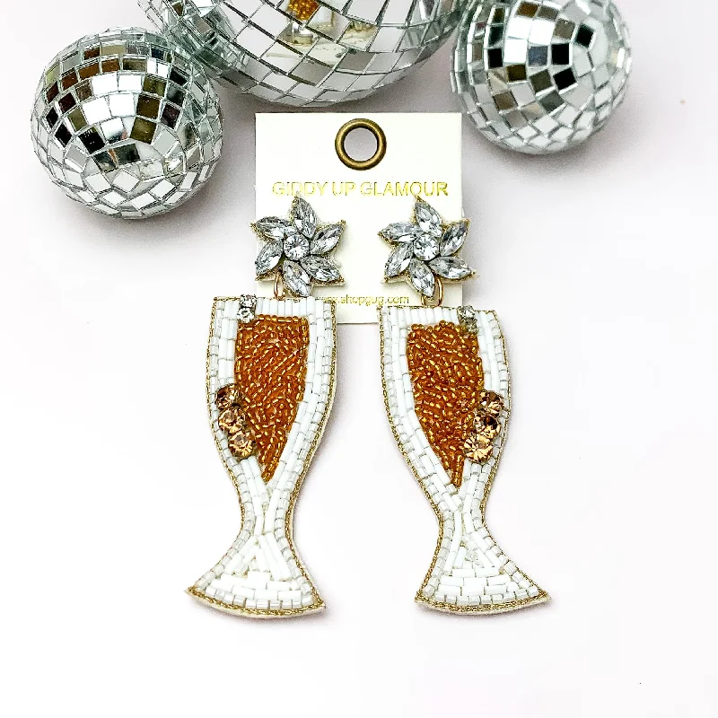 Celebration Beaded Champagne Flutes in White and Gold