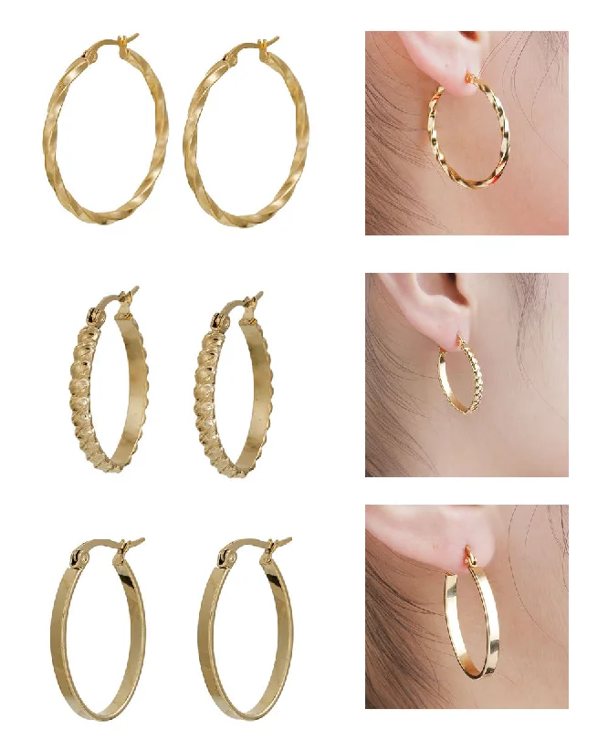 Sexy Sparkles 3 Pairs Stainless Steel Hoop Earrings Set for Women