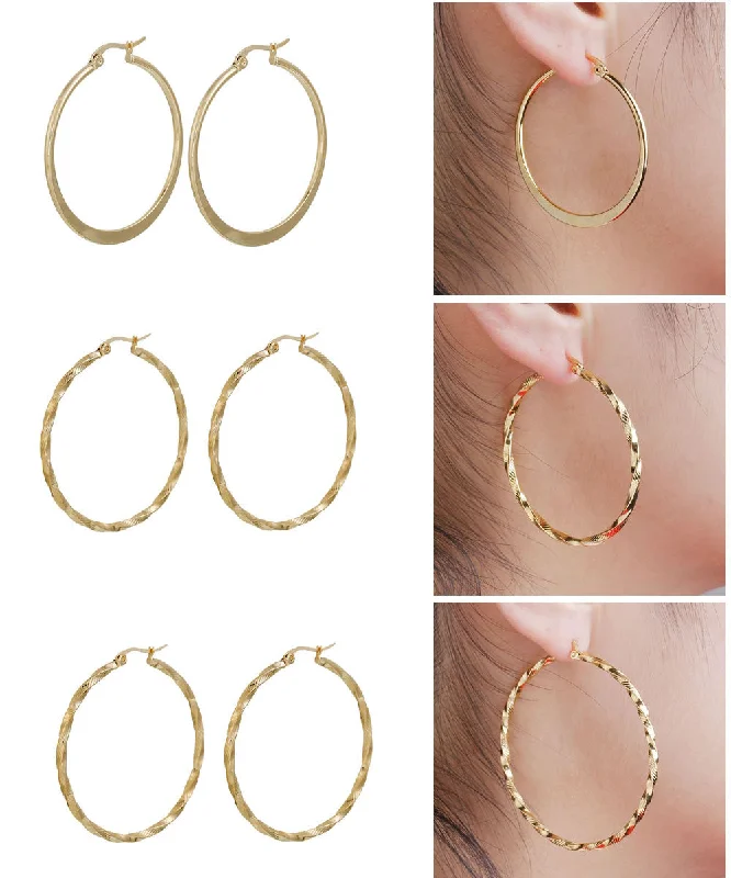 Sexy Sparkles 3 Pairs Stainless Steel Hoop Earrings Set for Women