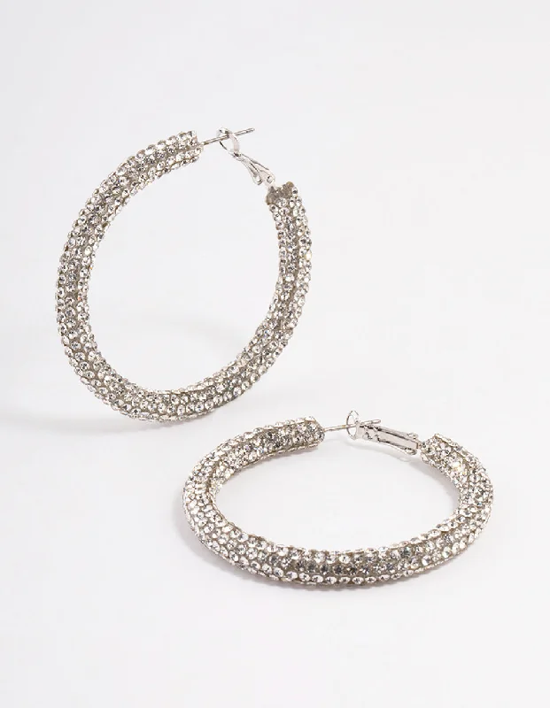 Rhodium Crust Hoop Earrings