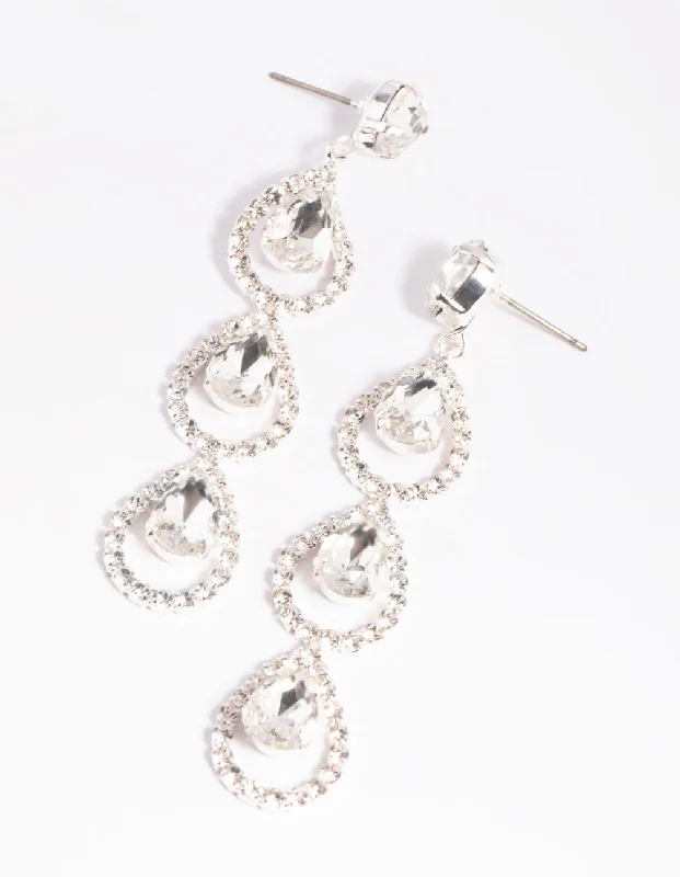 Silver Halo Drop Earrings