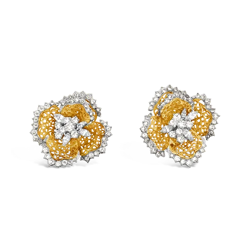 Diamond Flower Pin & Earrings Set